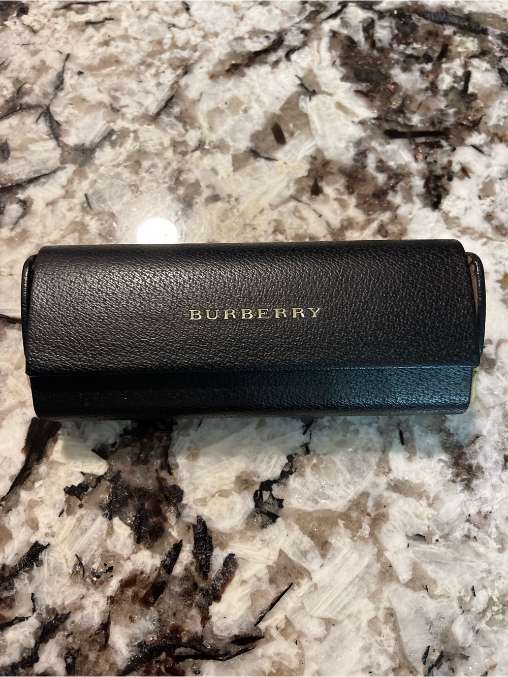 Burberry Black Sunglasses Case with Gold Logo Embossing